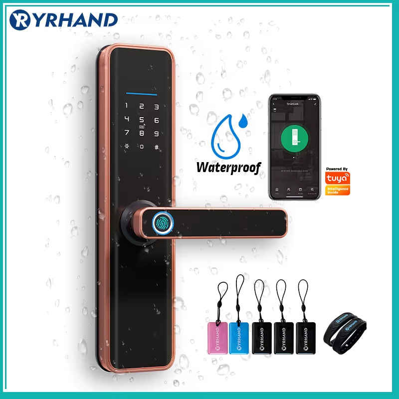 Red Bronze Fingerprint Tuya Wifi Cerradura Inteligente Fechadura Eletronica Waterproof Smart Door Lock for Home