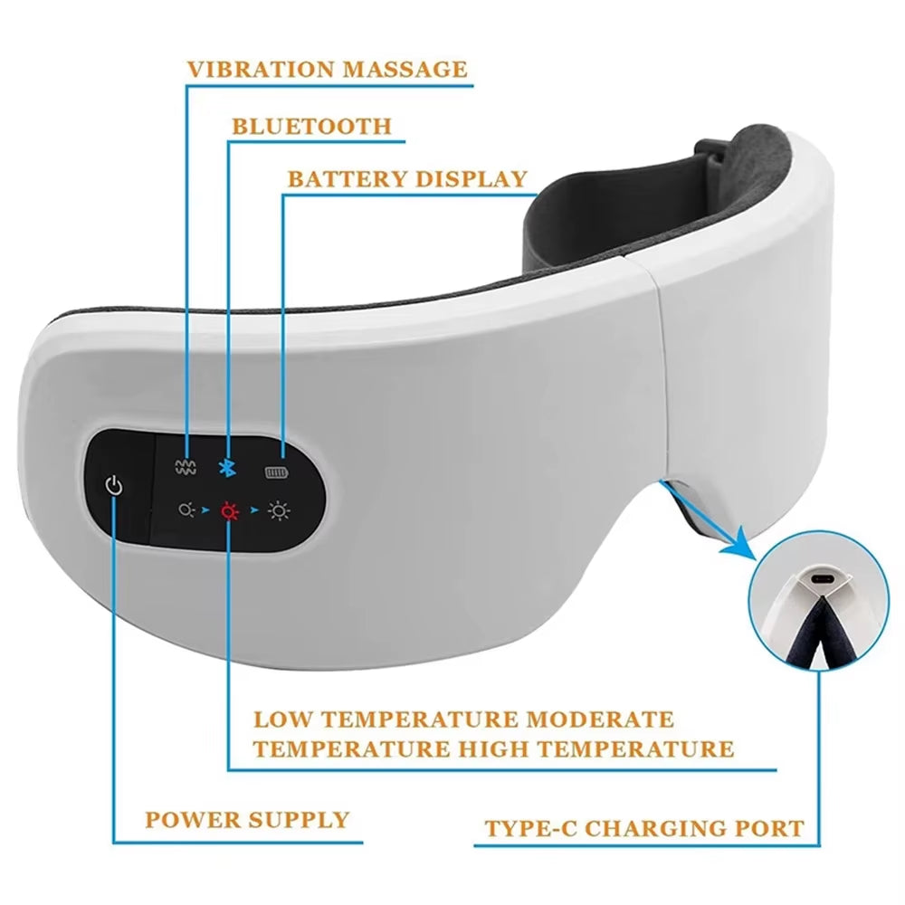 Smart Eye Massager Electric Eye Protector 4-Speed Hot Compress Eye Mask Heating Vibration Massage Wireless Connection Music