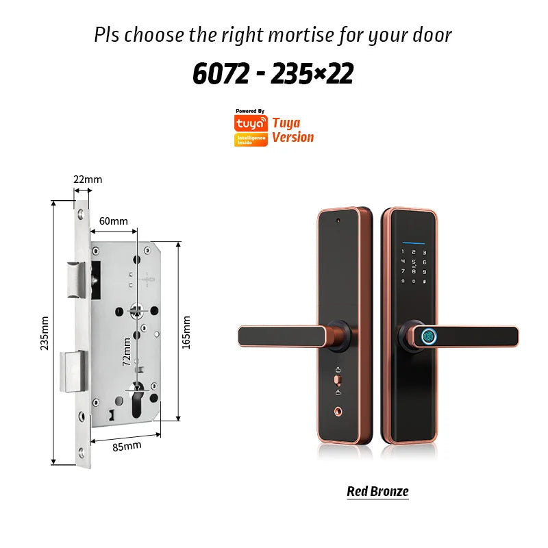 Red Bronze Fingerprint Tuya Wifi Cerradura Inteligente Fechadura Eletronica Waterproof Smart Door Lock for Home