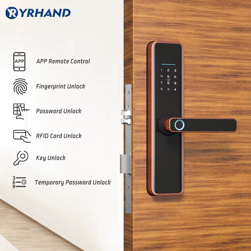 Red Bronze Fingerprint Tuya Wifi Cerradura Inteligente Fechadura Eletronica Waterproof Smart Door Lock for Home
