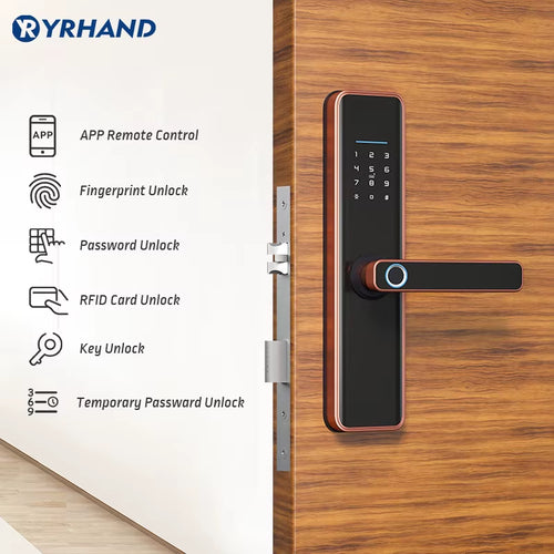 Red Bronze Fingerprint Tuya Wifi Cerradura Inteligente Fechadura Eletronica Waterproof Smart Door Lock for Home