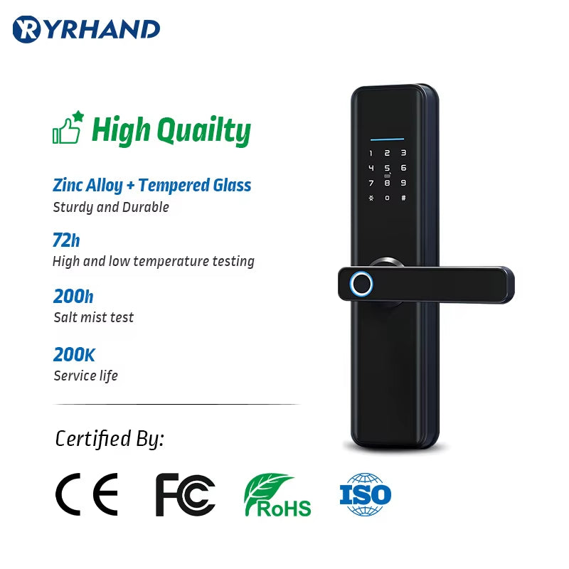 Red Bronze Fingerprint Tuya Wifi Cerradura Inteligente Fechadura Eletronica Waterproof Smart Door Lock for Home