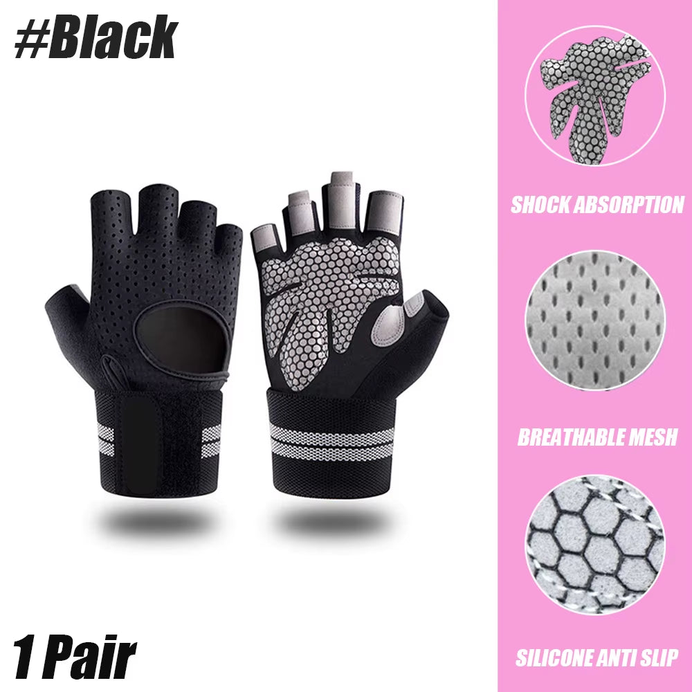 1 Pair Dumbbell Gloves Men Women Weightlifting Crossfit Bodybuilding Workout Sport Gym Training Gloves Non-Slip Wrist Protector