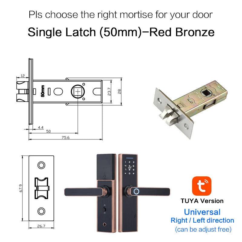 Red Bronze Fingerprint Tuya Wifi Cerradura Inteligente Fechadura Eletronica Waterproof Smart Door Lock for Home