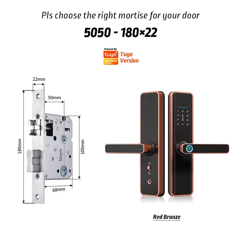 Red Bronze Fingerprint Tuya Wifi Cerradura Inteligente Fechadura Eletronica Waterproof Smart Door Lock for Home