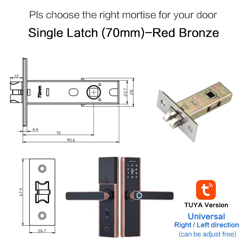 Red Bronze Fingerprint Tuya Wifi Cerradura Inteligente Fechadura Eletronica Waterproof Smart Door Lock for Home