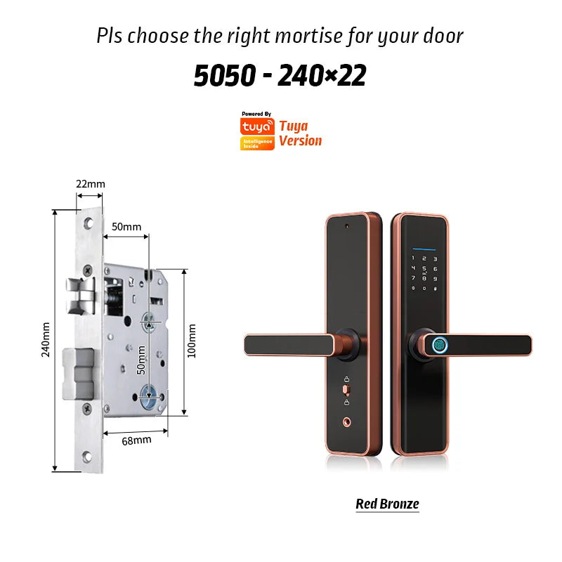 Red Bronze Fingerprint Tuya Wifi Cerradura Inteligente Fechadura Eletronica Waterproof Smart Door Lock for Home