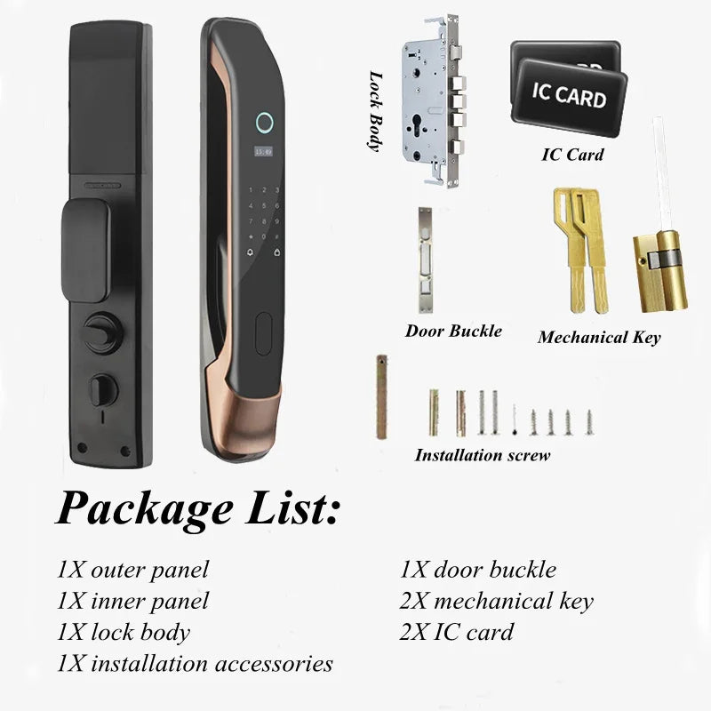 Tuya Wifi APP Inteligente Smart Electronic Password IC Card Key Digital Fingerprint Remote Control Security Anti-Theft Door Lock